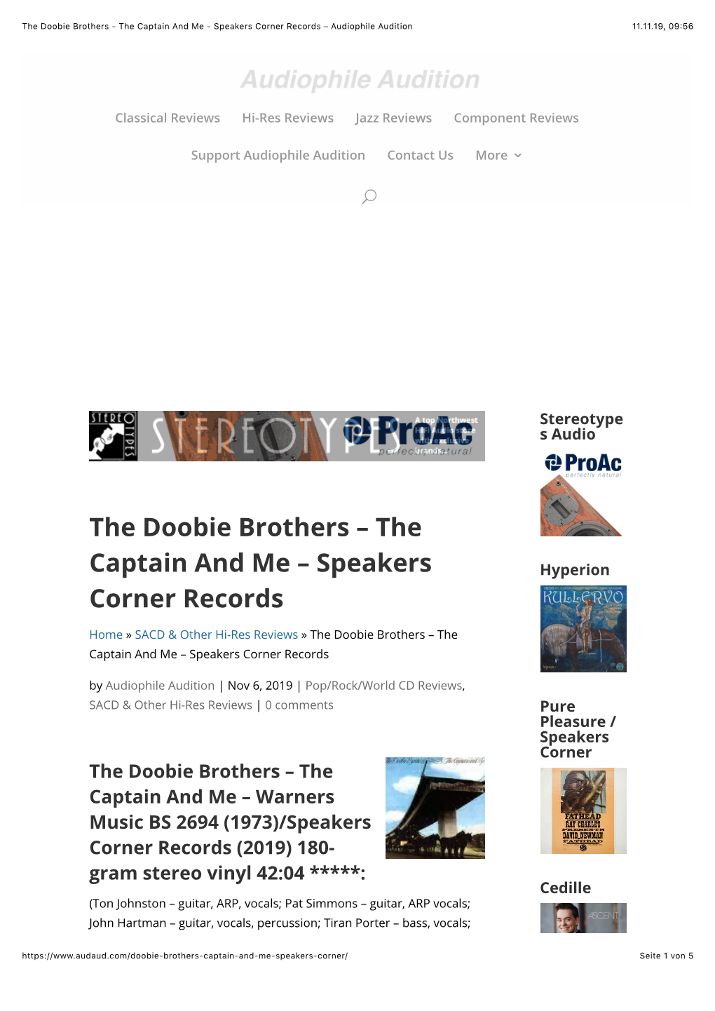 The Doobie Brothers – the Captain and Me – Speakers Corner Records