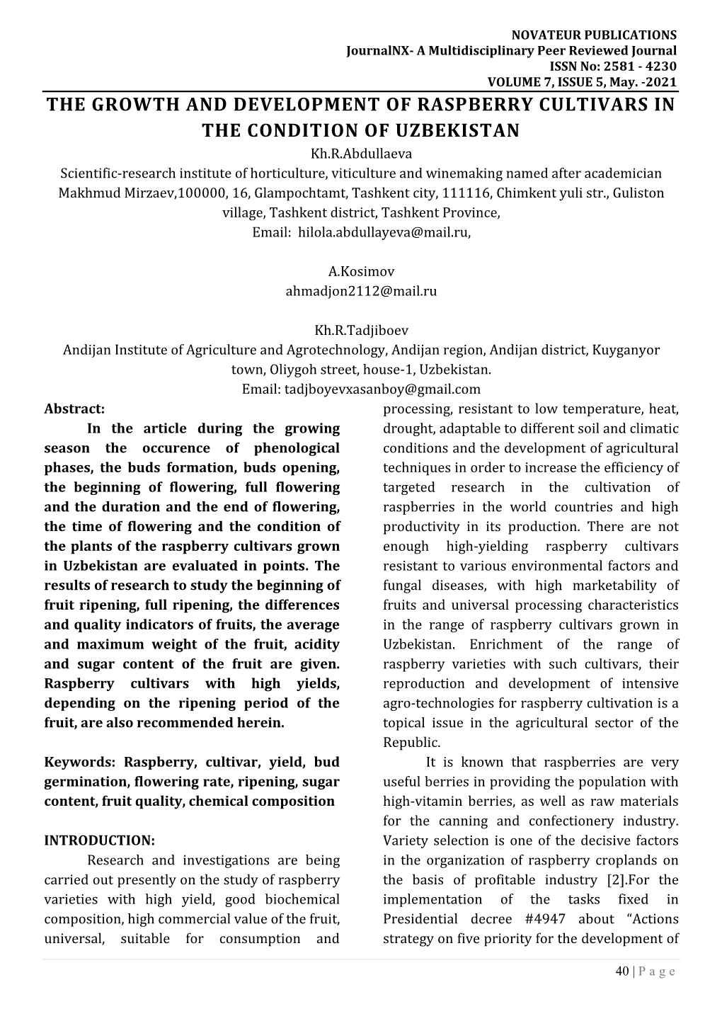 The Growth and Development of Raspberry