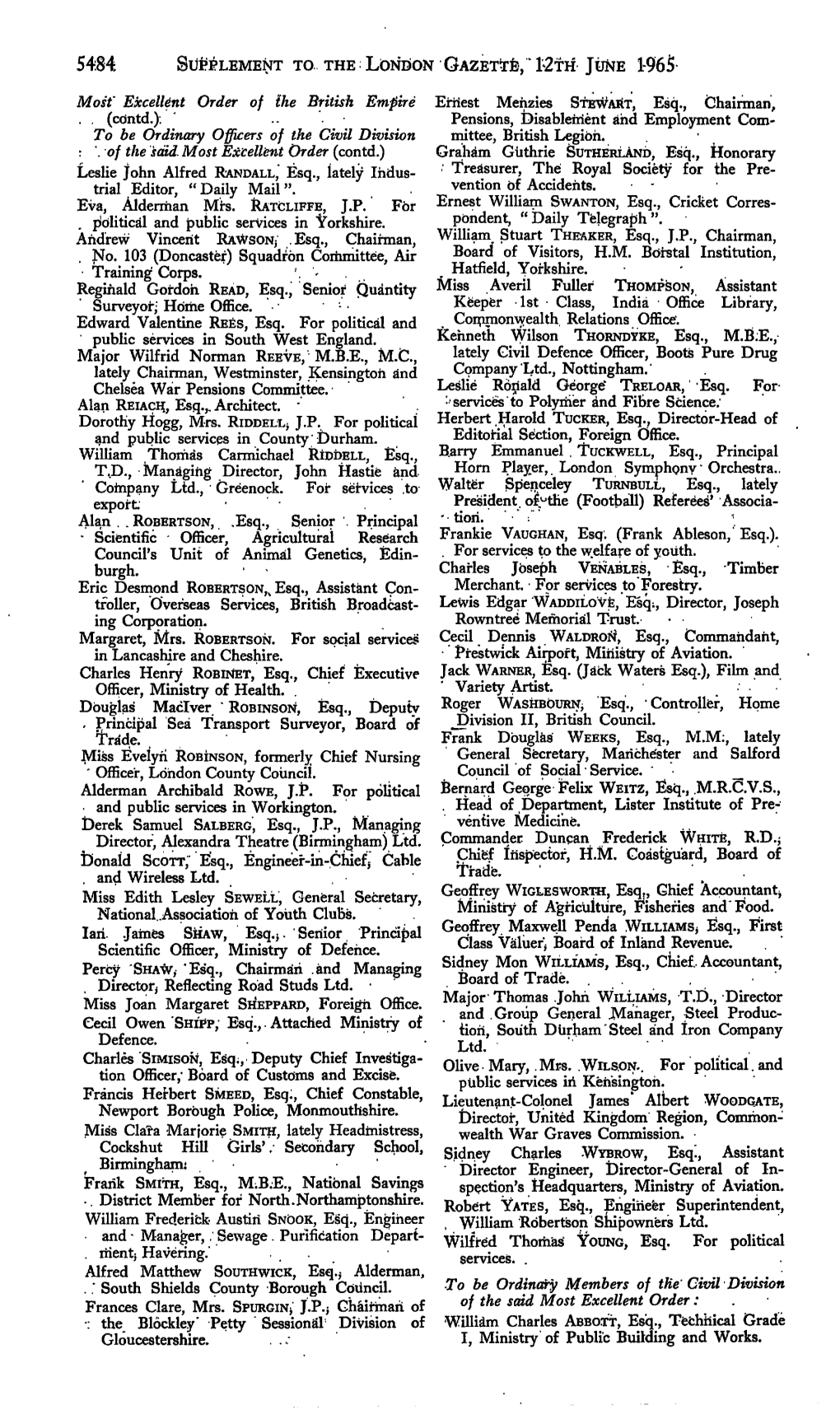 54:84 SUPPLEMENT to the ; LONDON GAZETTE," 12F Ri- JUNE 1-965