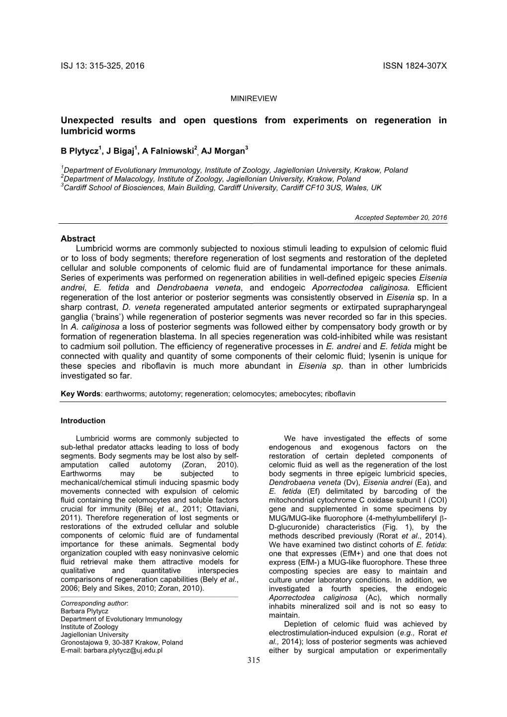 Riboflavin Content of Coelomocytes in Earthworm (Dendrodrilus Rubidus)