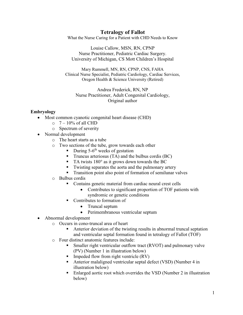 Tetralogy of Fallot What the Nurse Caring for a Patient with CHD Needs to Know