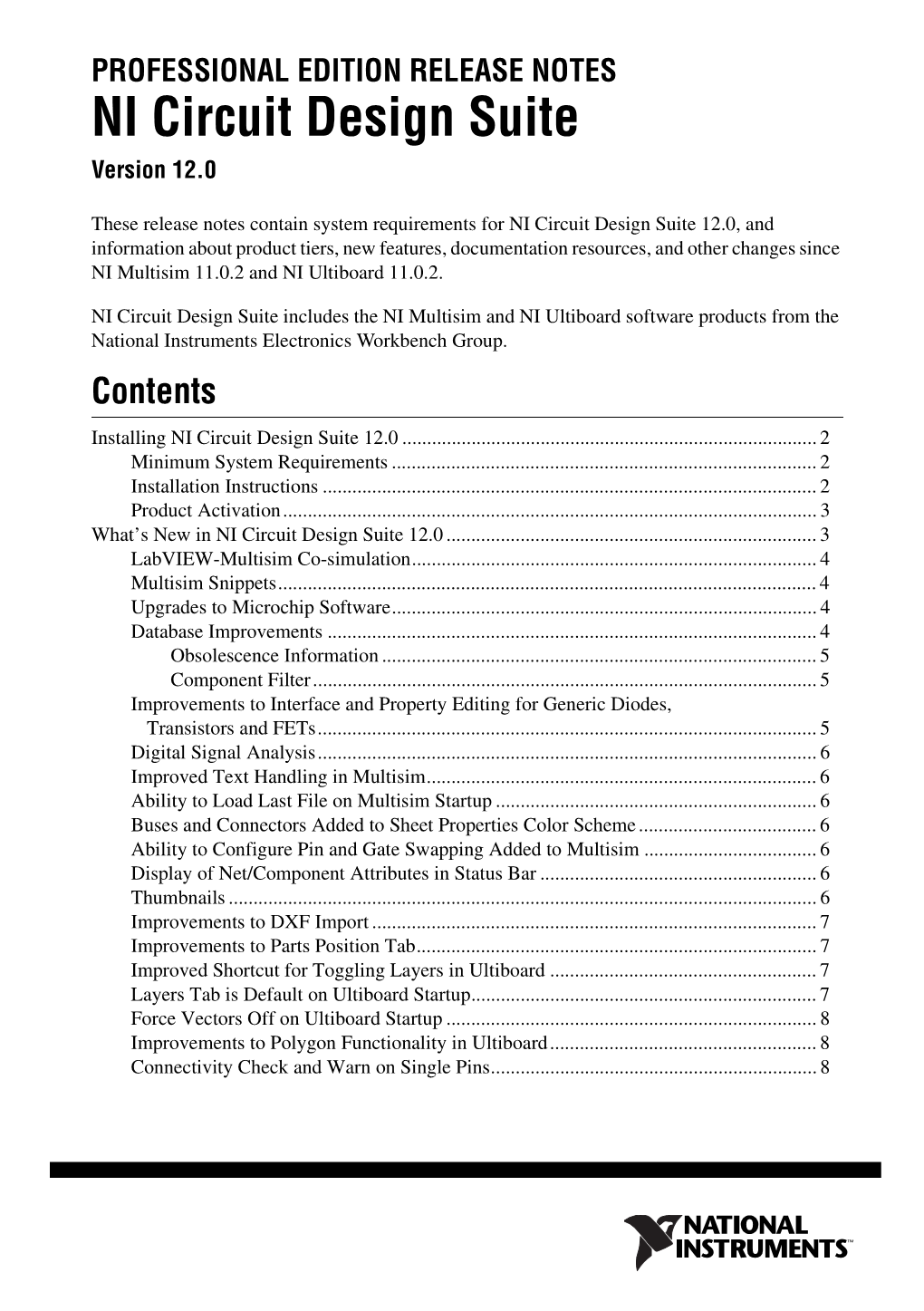 Archived: NI Circuit Design Suite Professional Edition Release Notes