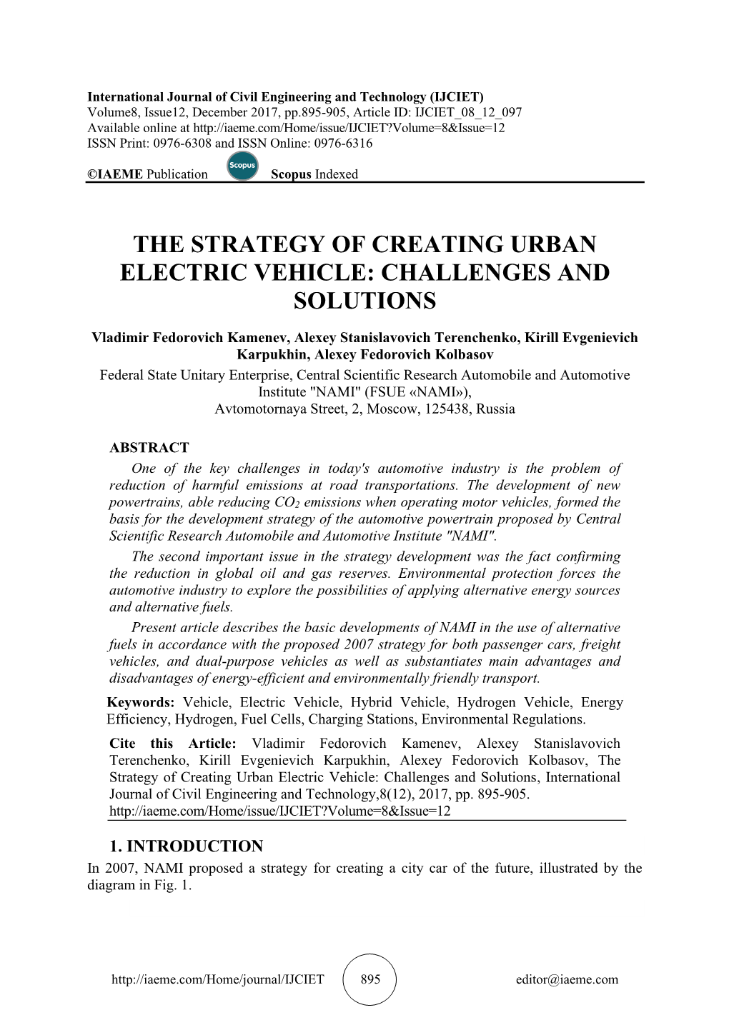 The Strategy of Creating Urban Electric Vehicle: Challenges and Solutions