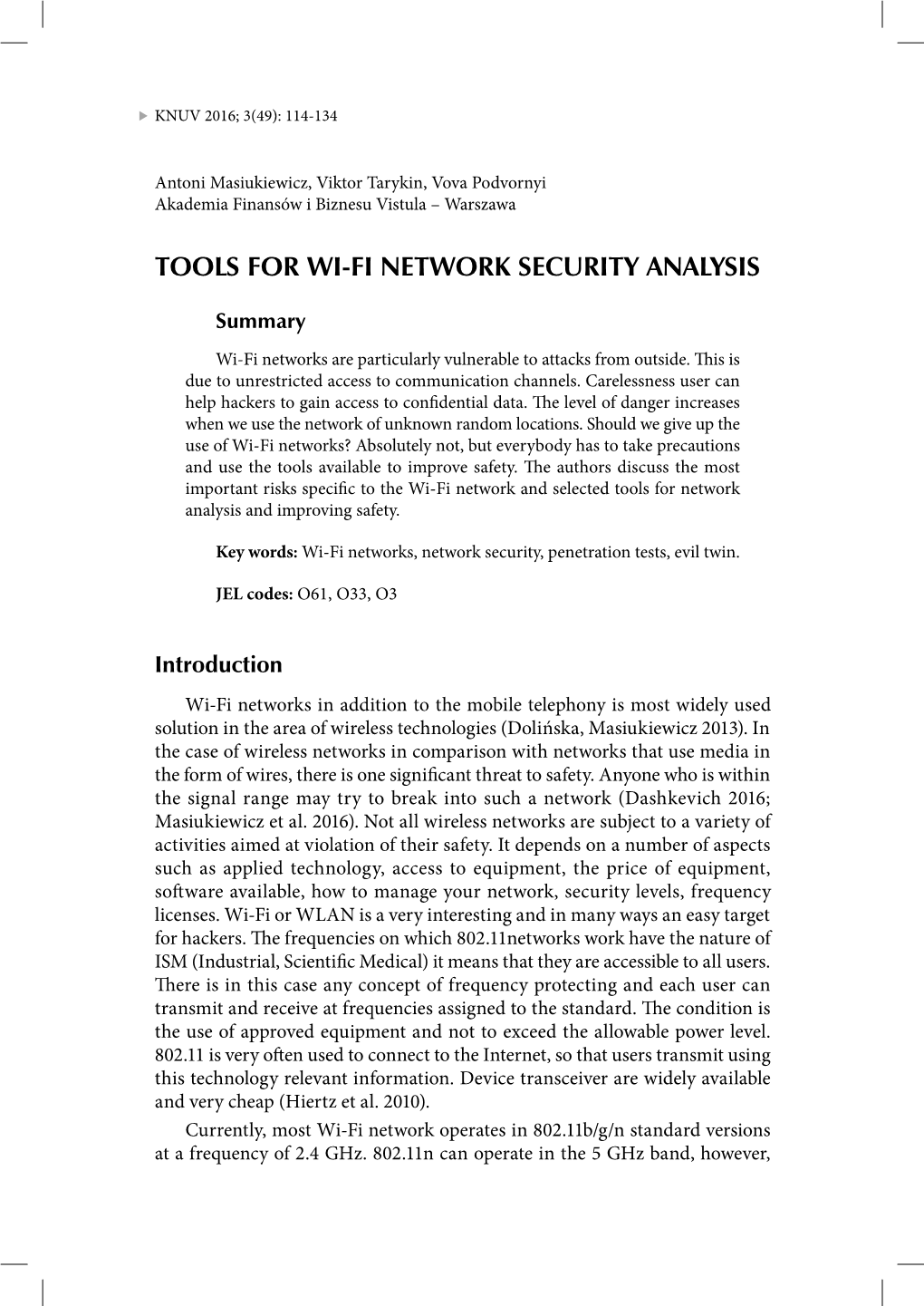 Tools for Wi-Fi Network Security Analysis