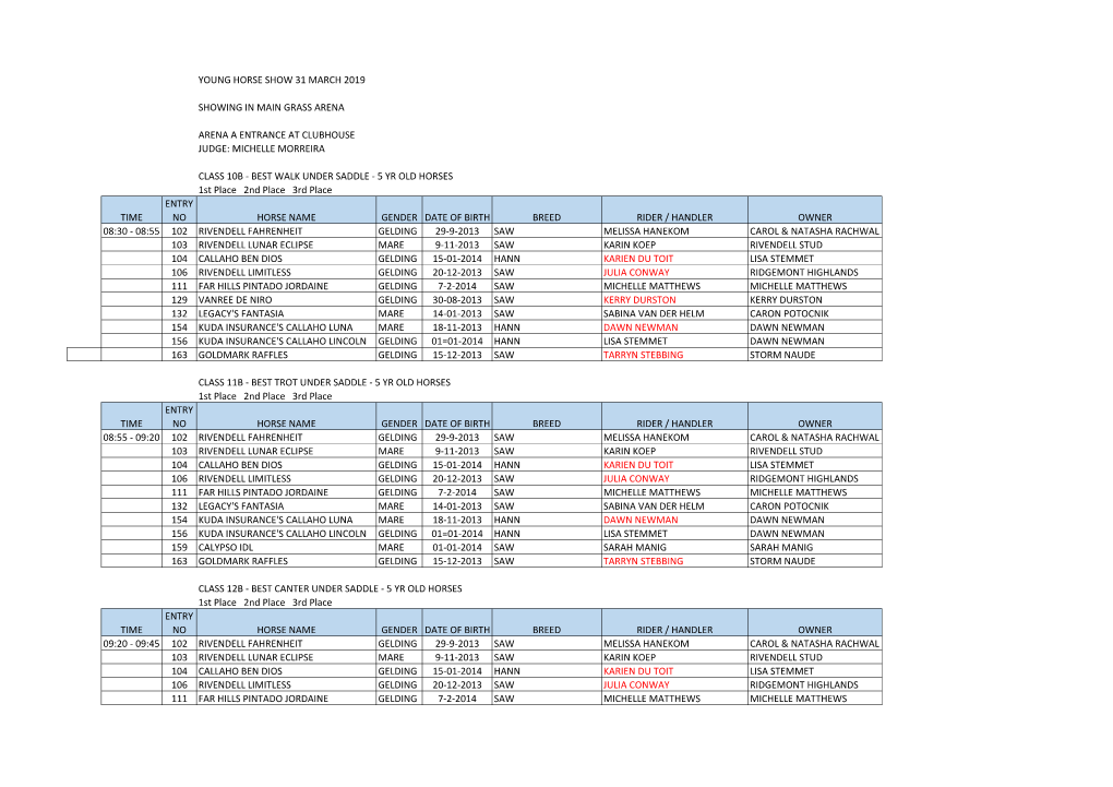 Yh Show 31 March 2019 Programme