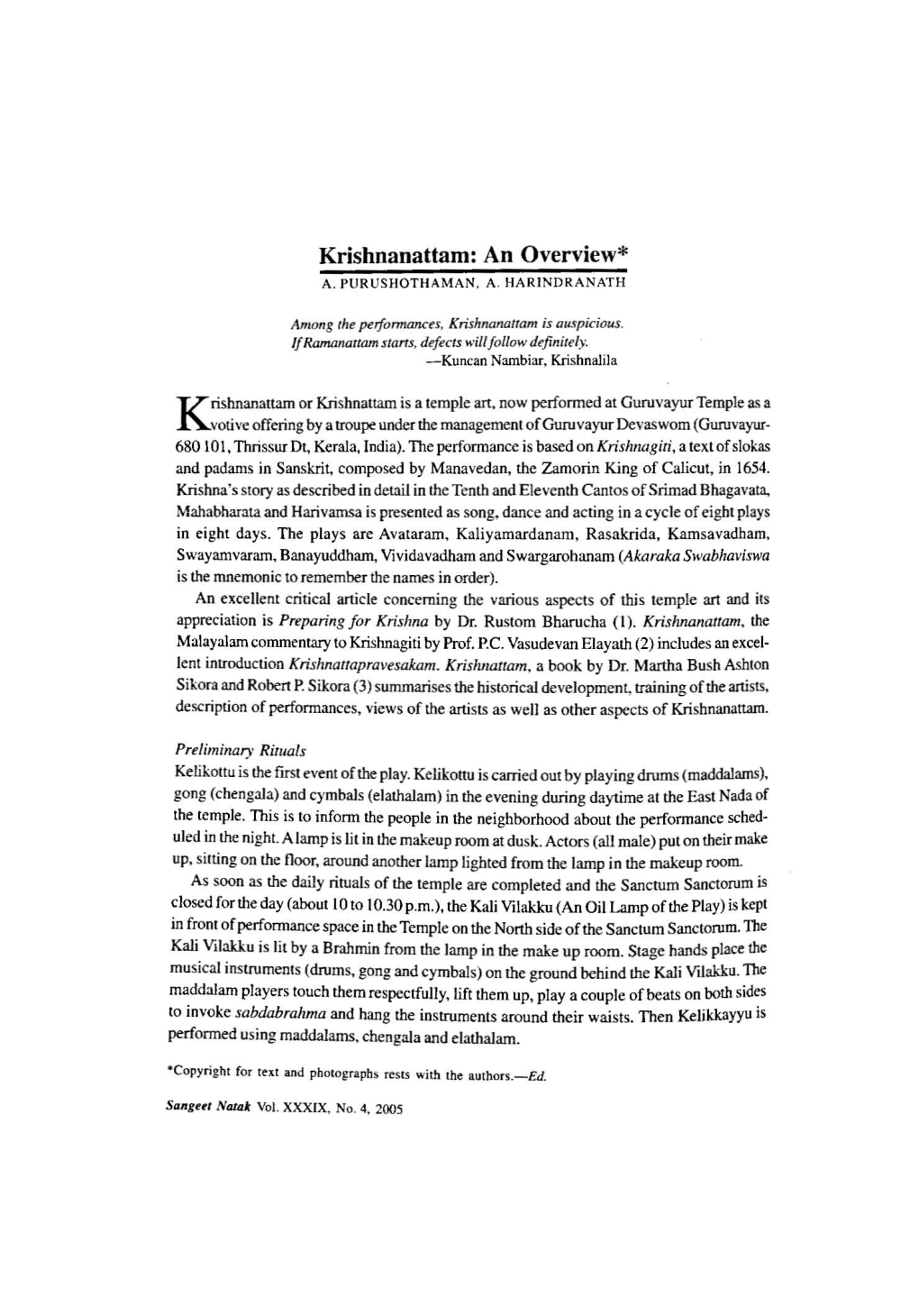 Krishnanattam: an Overview* A.PUR USIIOTH AM AN