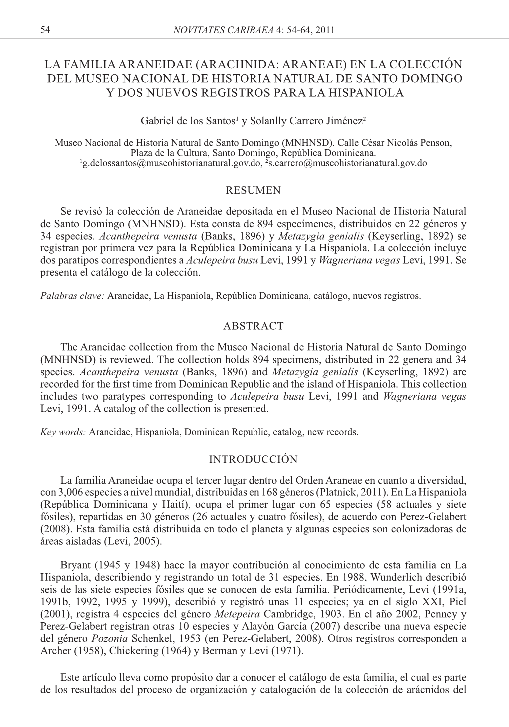 En La Colección Del Museo Nacional De Historia Natural De Santo Domingo Y Dos Nuevos Registros Para La Hispaniola