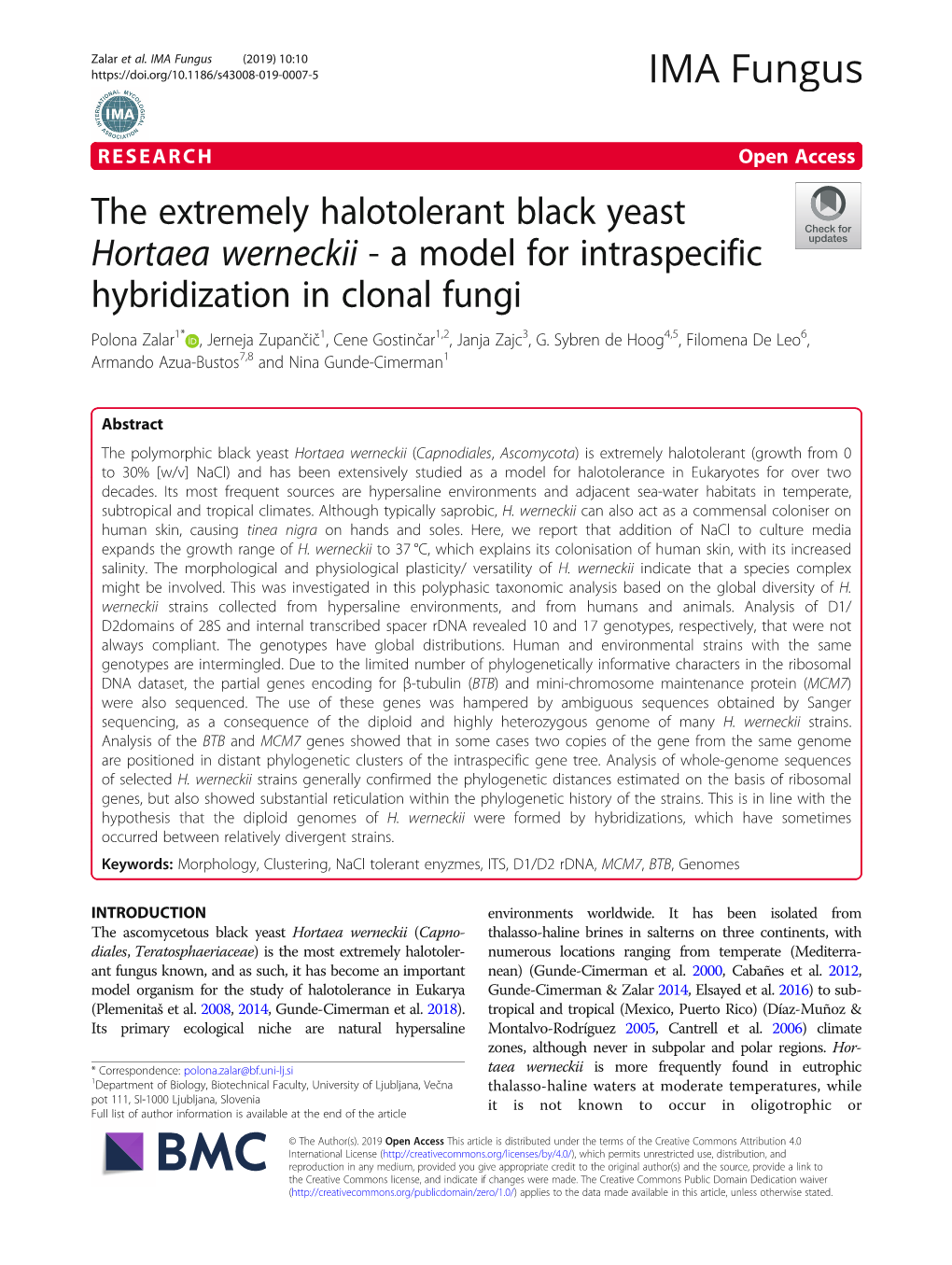 The Extremely Halotolerant Black Yeast Hortaea Werneckii