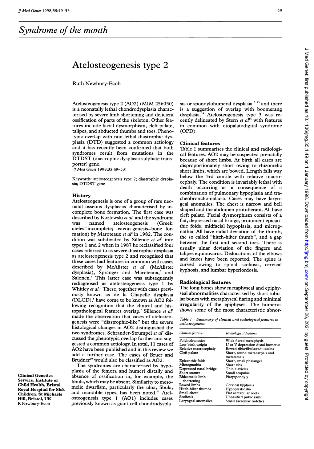 Syndrome of the Month Atelosteogenesis Type 2