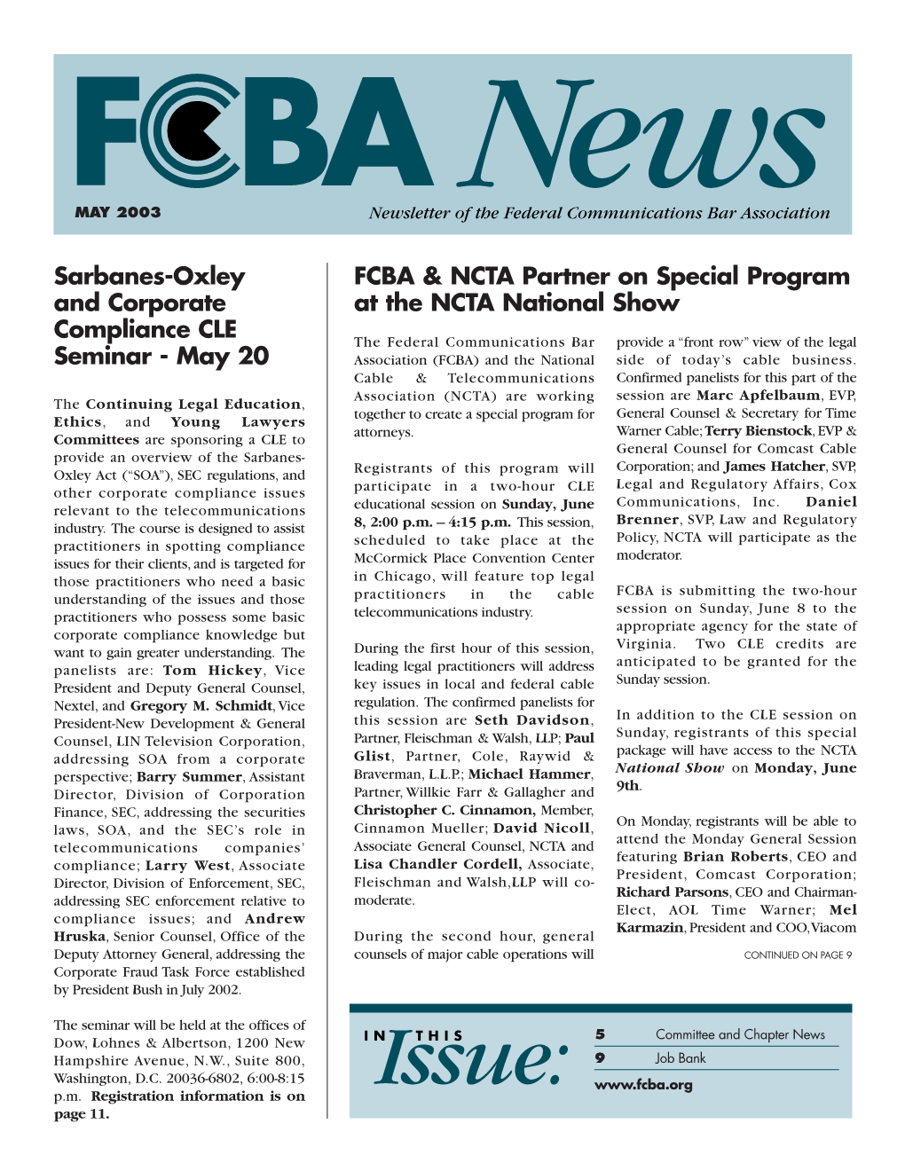 MAY 2003 Newsletter of the Federal Communications Bar Association