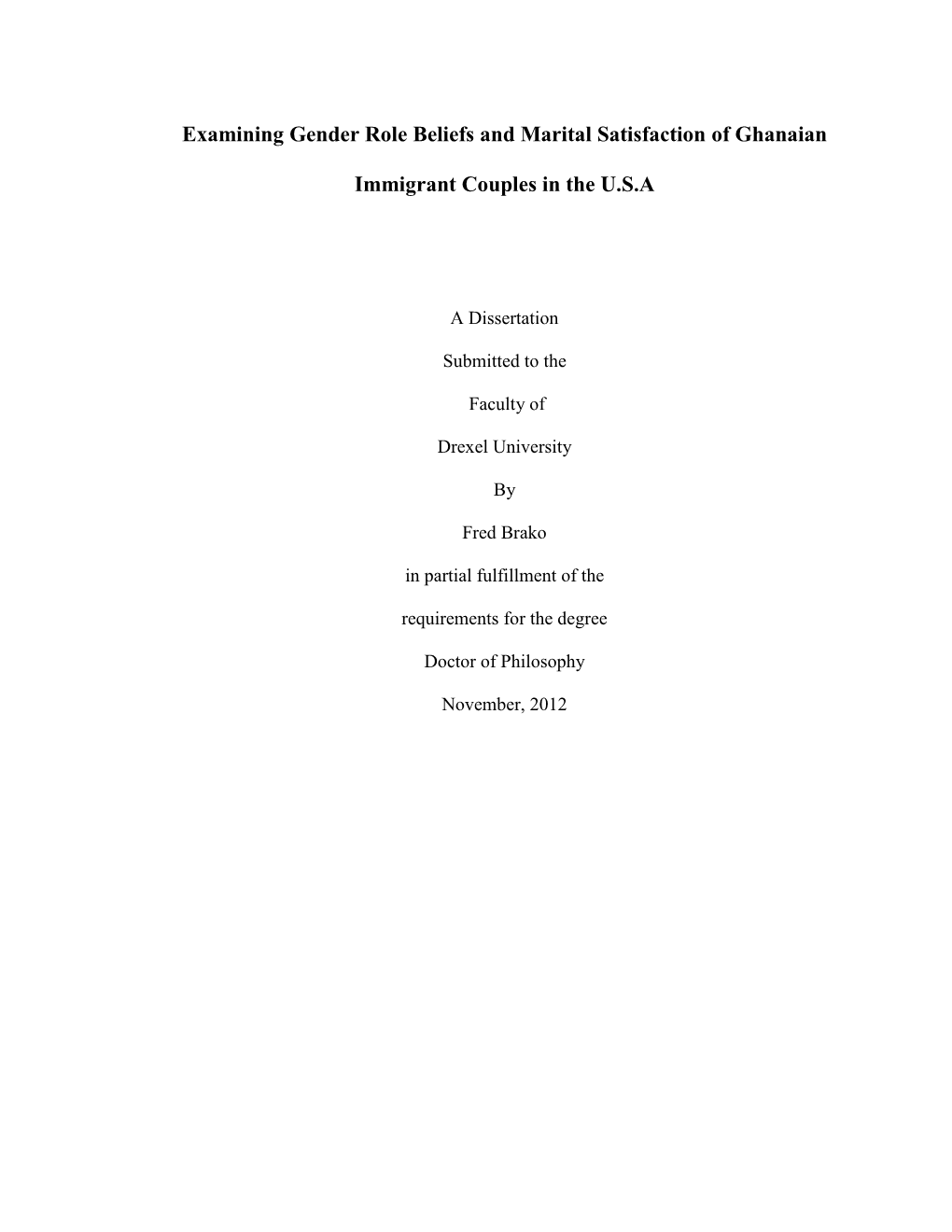 Examining Gender Role, Beliefs, and Marital Satisfaction of Ghanaian