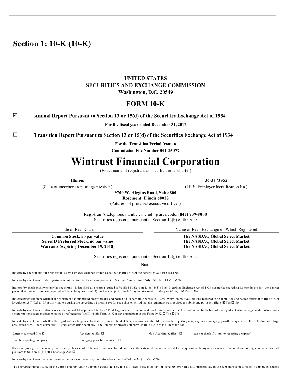 Wintrust Financial Corporation (Exact Name of Registrant As Specified in Its Charter)