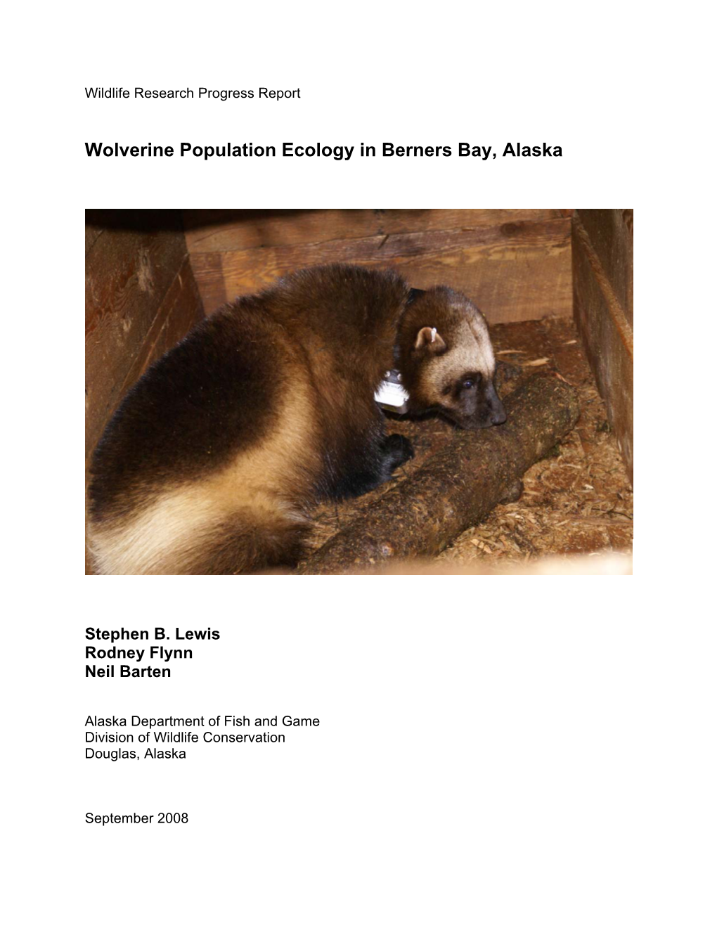 Wolverine Population Ecology in Berners Bay, Alaska