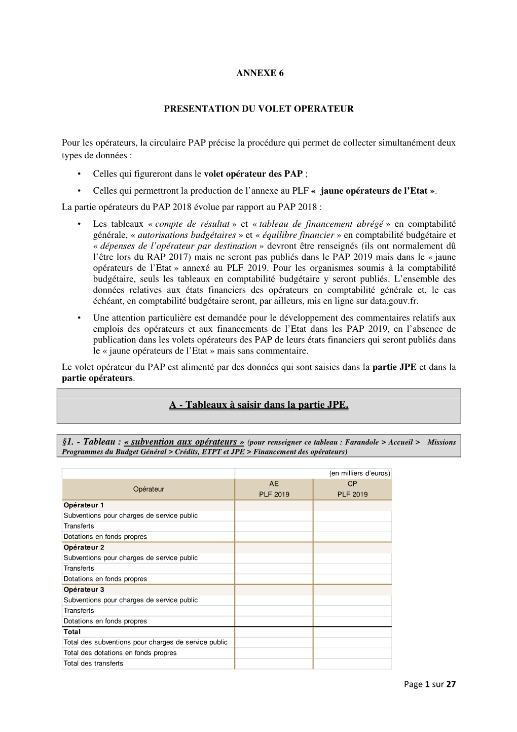 Présentation Du Volet Opérateur