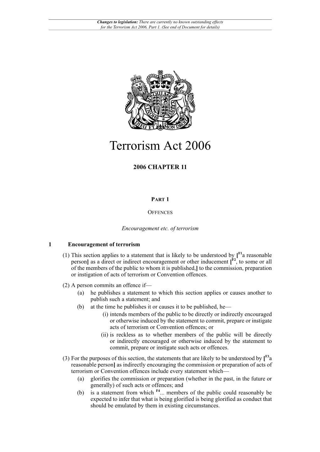 Terrorism Act 2006, Part 1