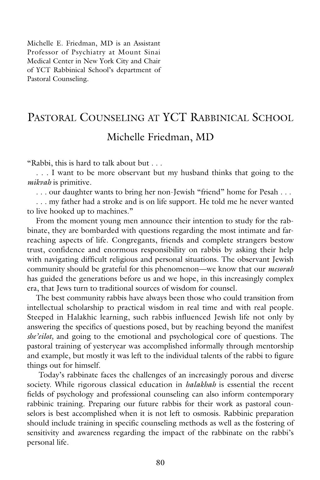 Pastoral Counseling at YCT Rabbincal School