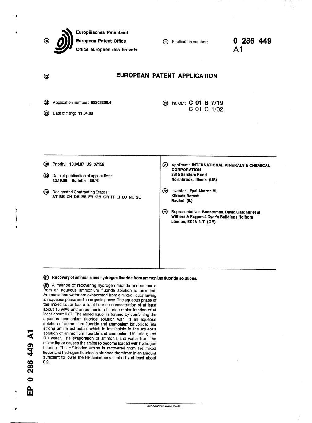 Recovery of Ammonia and Hydrogen Fluoride from Ammonium Fluoride Solutions