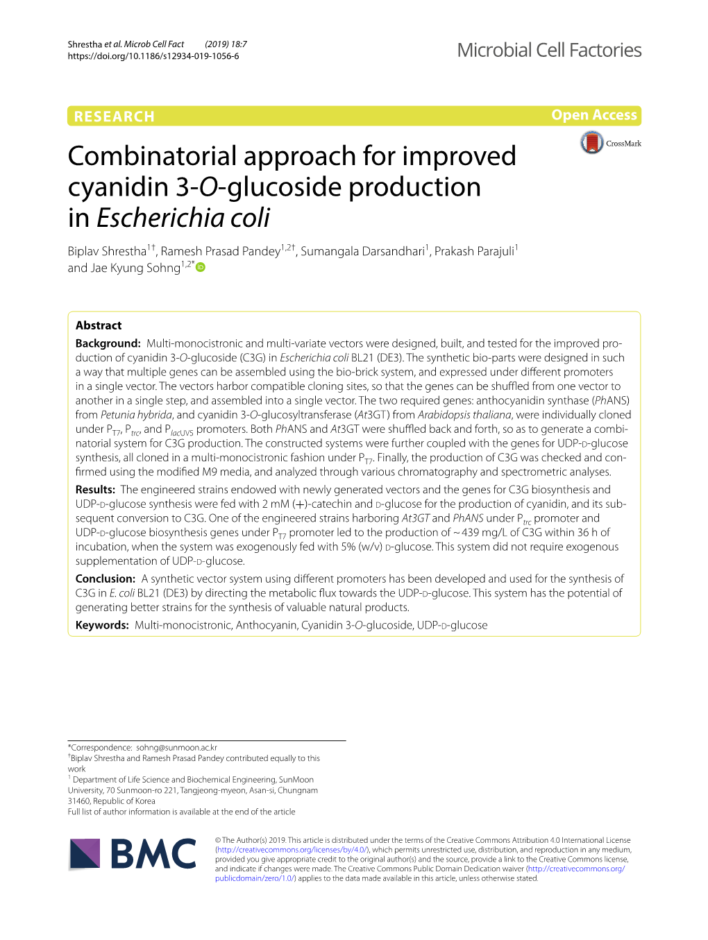 Combinatorial Approach for Improved Cyanidin 3-O-Glucoside Production