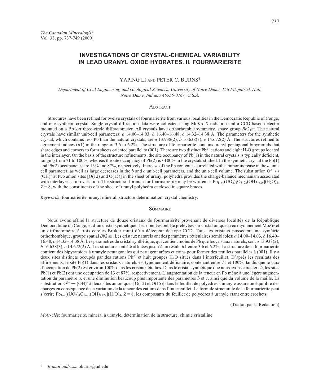 Investigations of Crystal-Chemical Variability in Lead Uranyl Oxide Hydrates. Ii. Fourmarierite