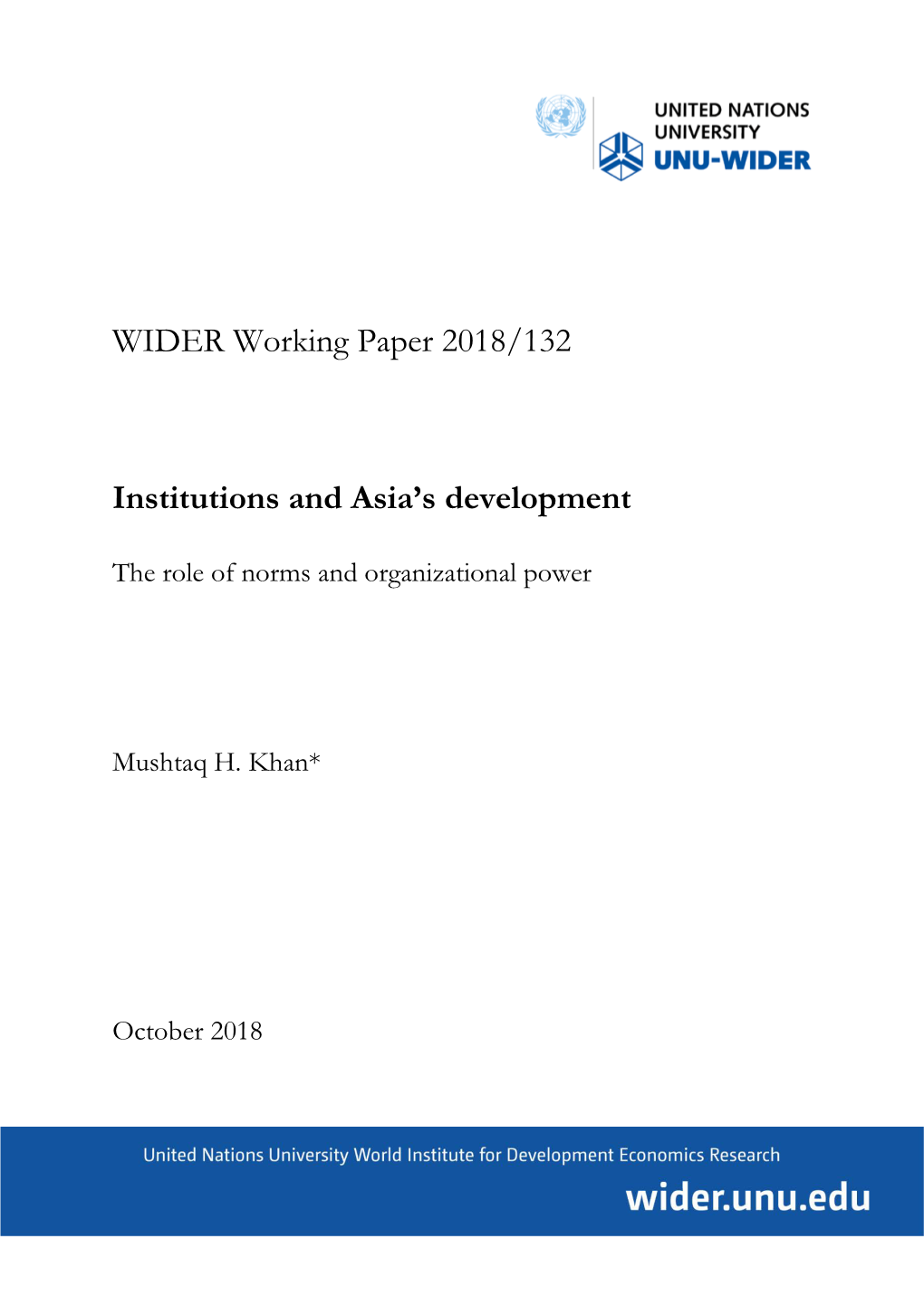 WIDER Working Paper 2018/132: Institutions and Asia's Development