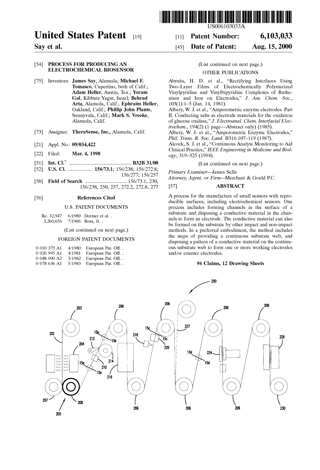 United States Patent (19) 11 Patent Number: 6,103,033 Say Et Al