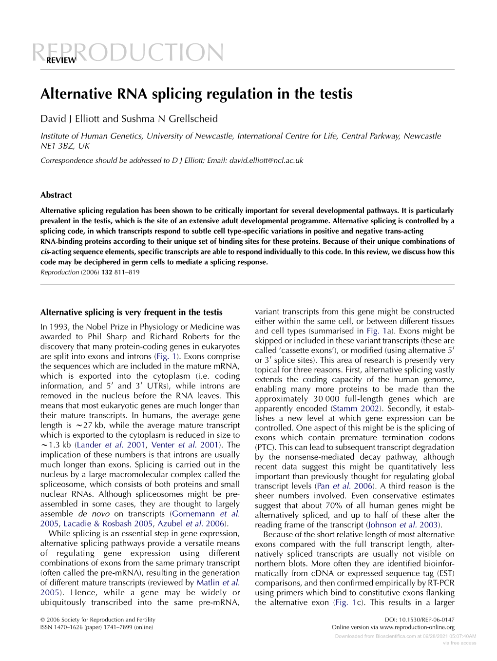 Alternative RNA Splicing Regulation in the Testis