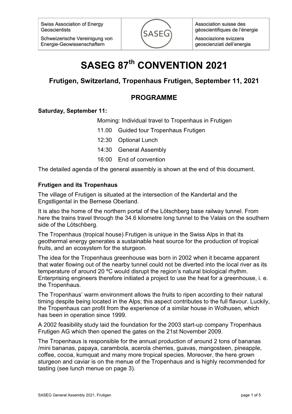 Saseg 87 Convention 2021