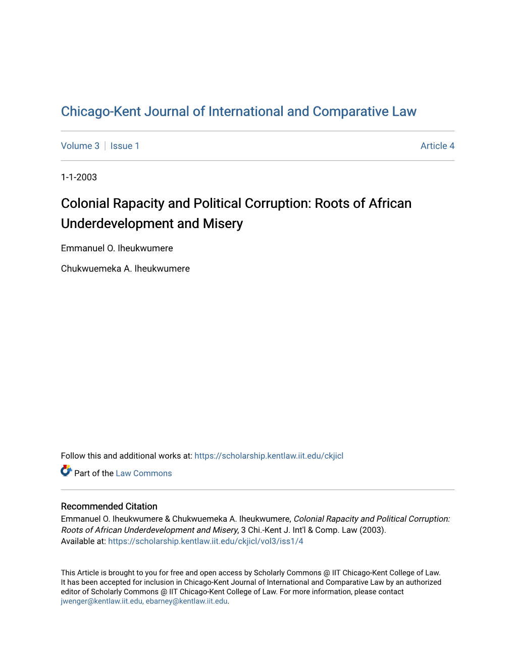 Colonial Rapacity and Political Corruption: Roots of African Underdevelopment and Misery