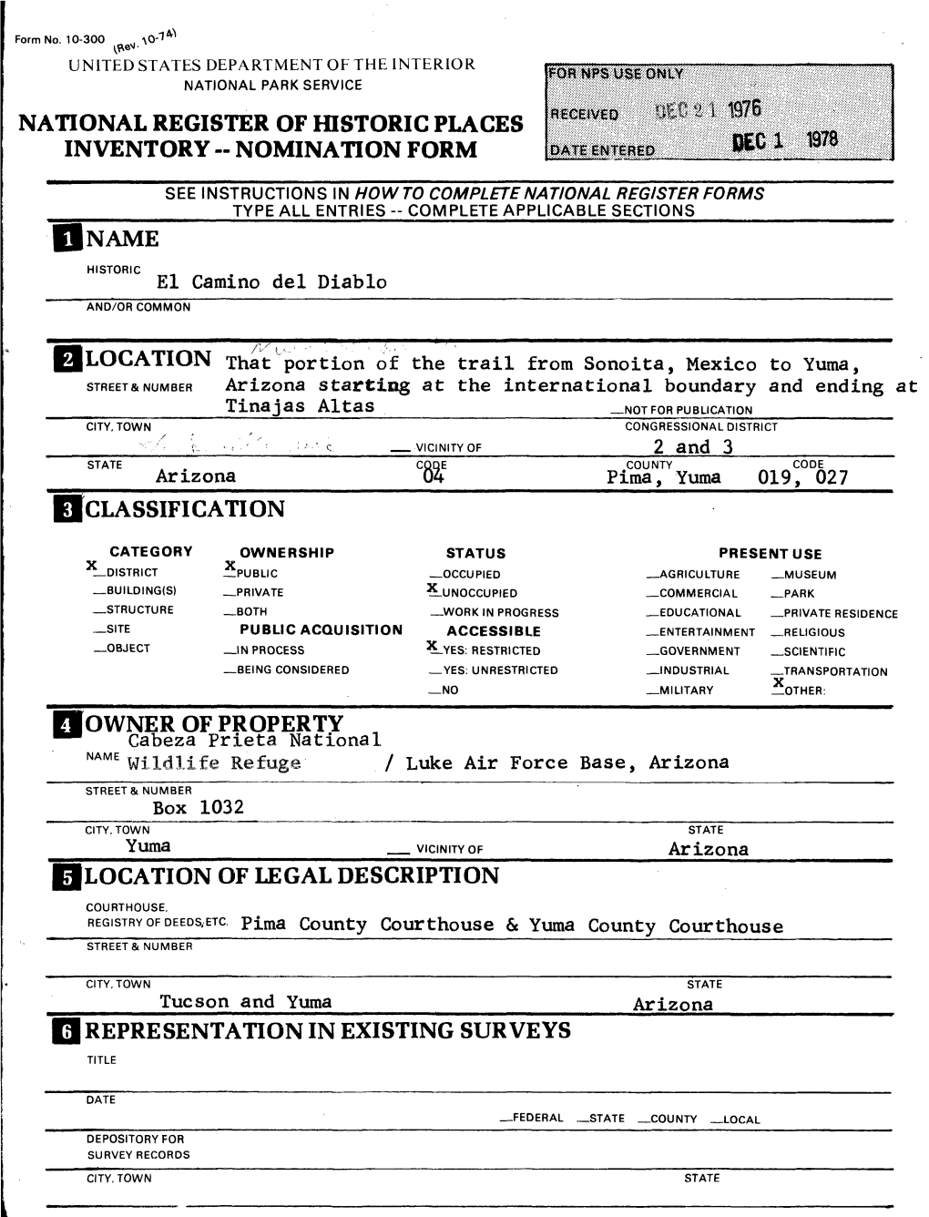 National Register of Historic Places Inventory - Nomination Form