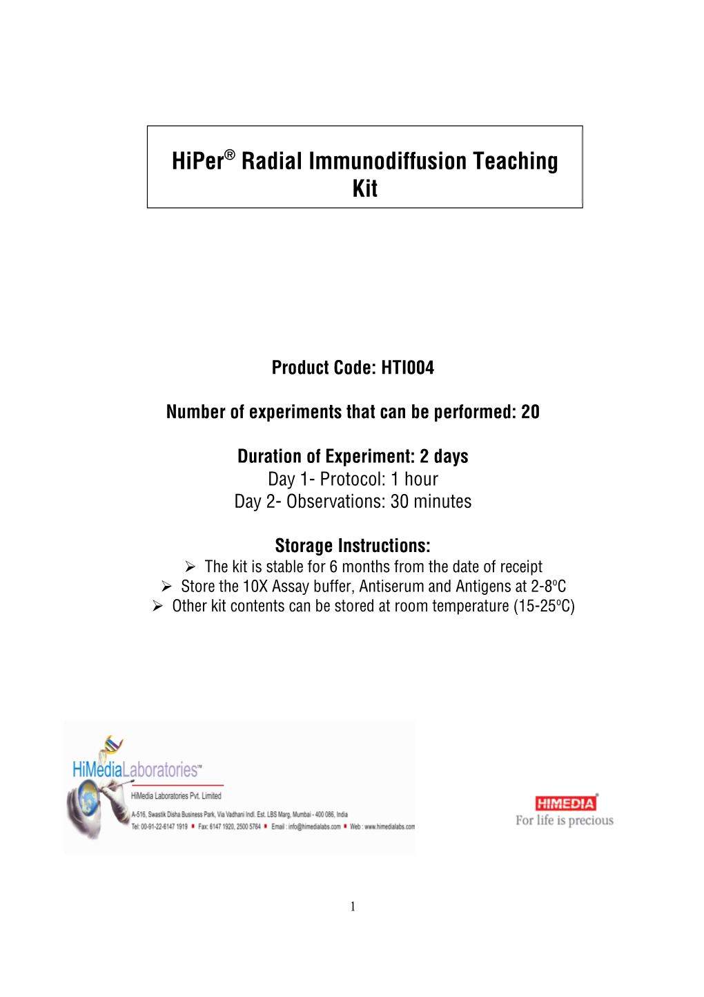 Hiper® Radial Immunodiffusion Teaching