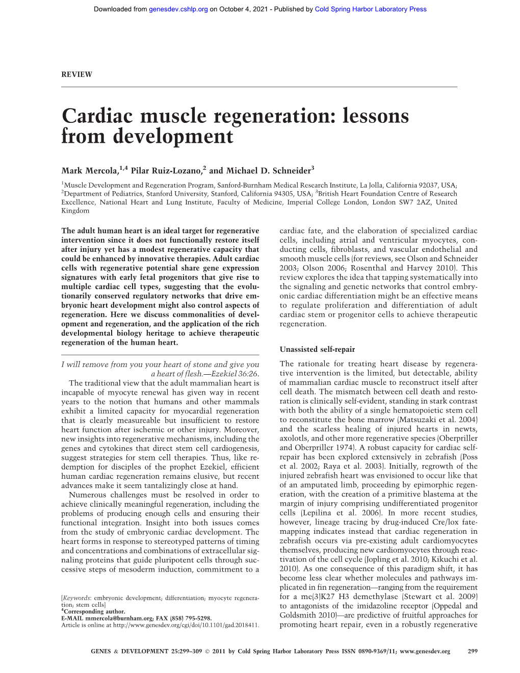 Cardiac Muscle Regeneration: Lessons from Development