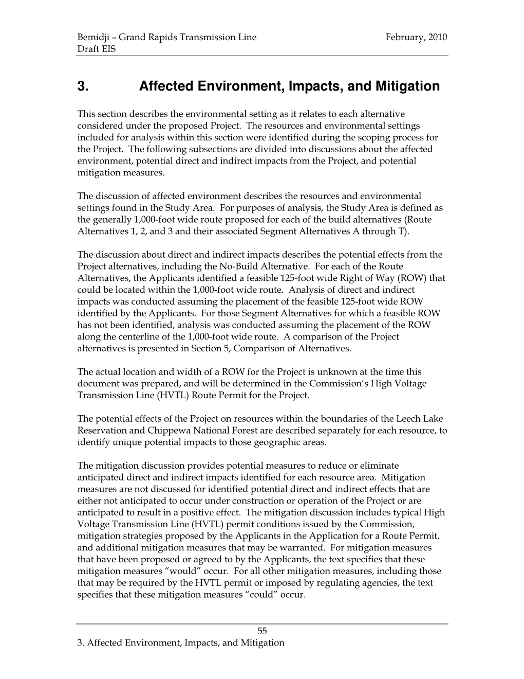 3. Affected Environment, Impacts, and Mitigation