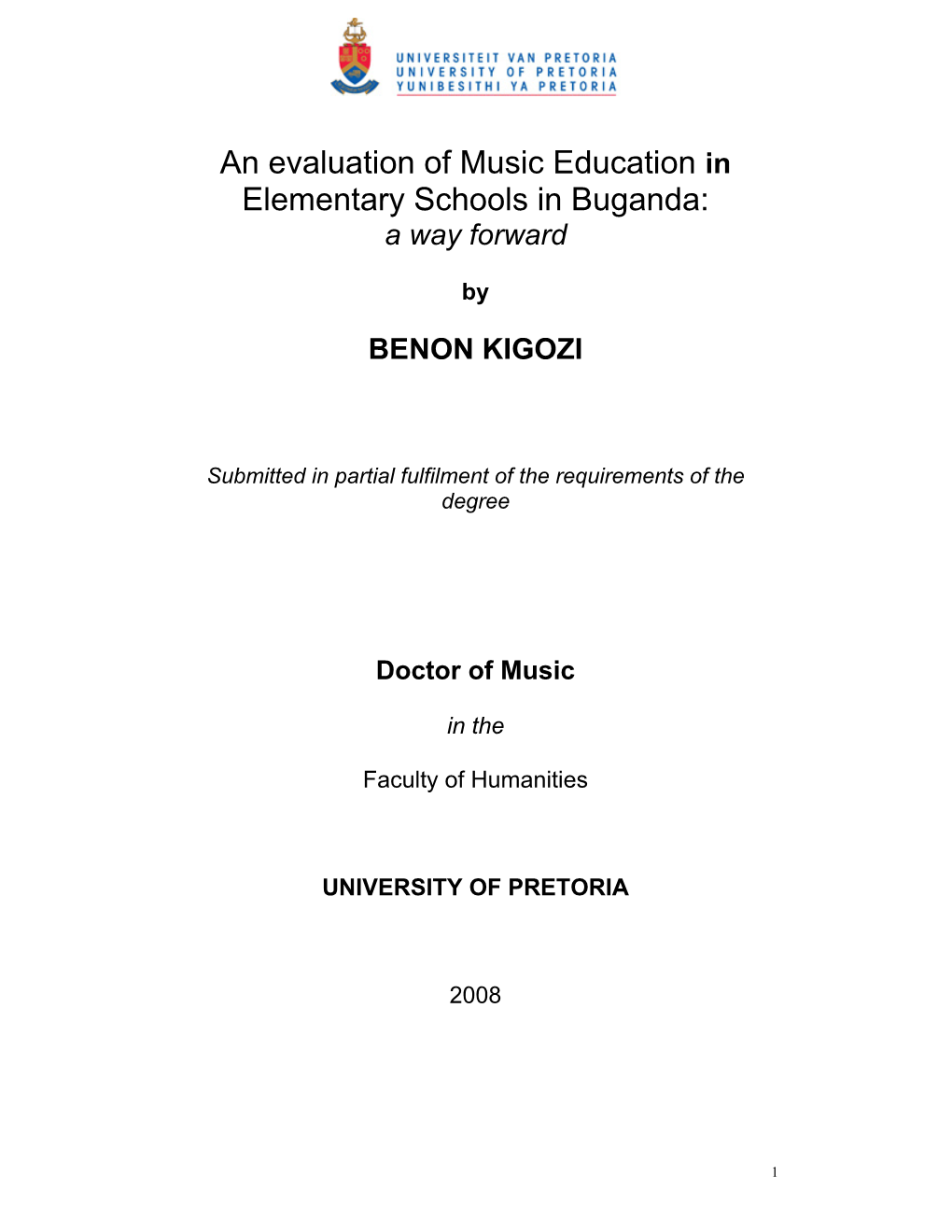 An Evaluation of Music Education in Elementary Schools in Buganda: a Way Forward
