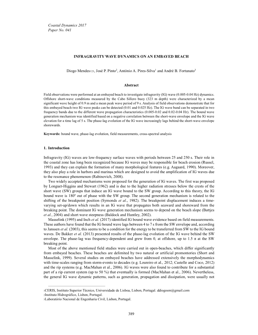 Coastal Dynamics 2017 Paper No. 041 389 INFRAGRAVITY WAVE