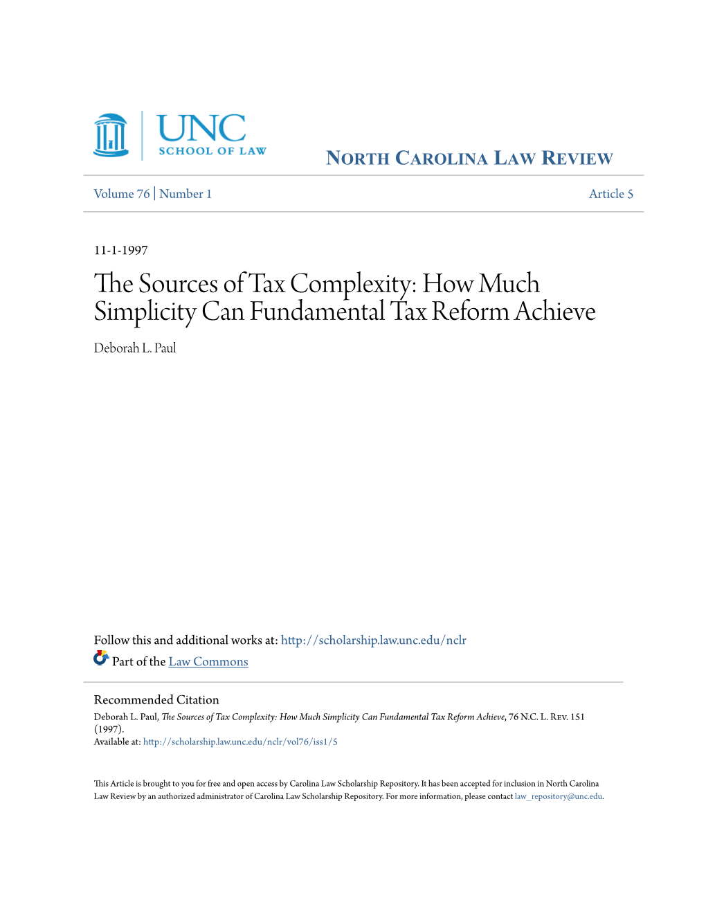 The Sources of Tax Complexity: How Much Simplicity Can Fundamental Tax Reform Achieve, 76 N.C