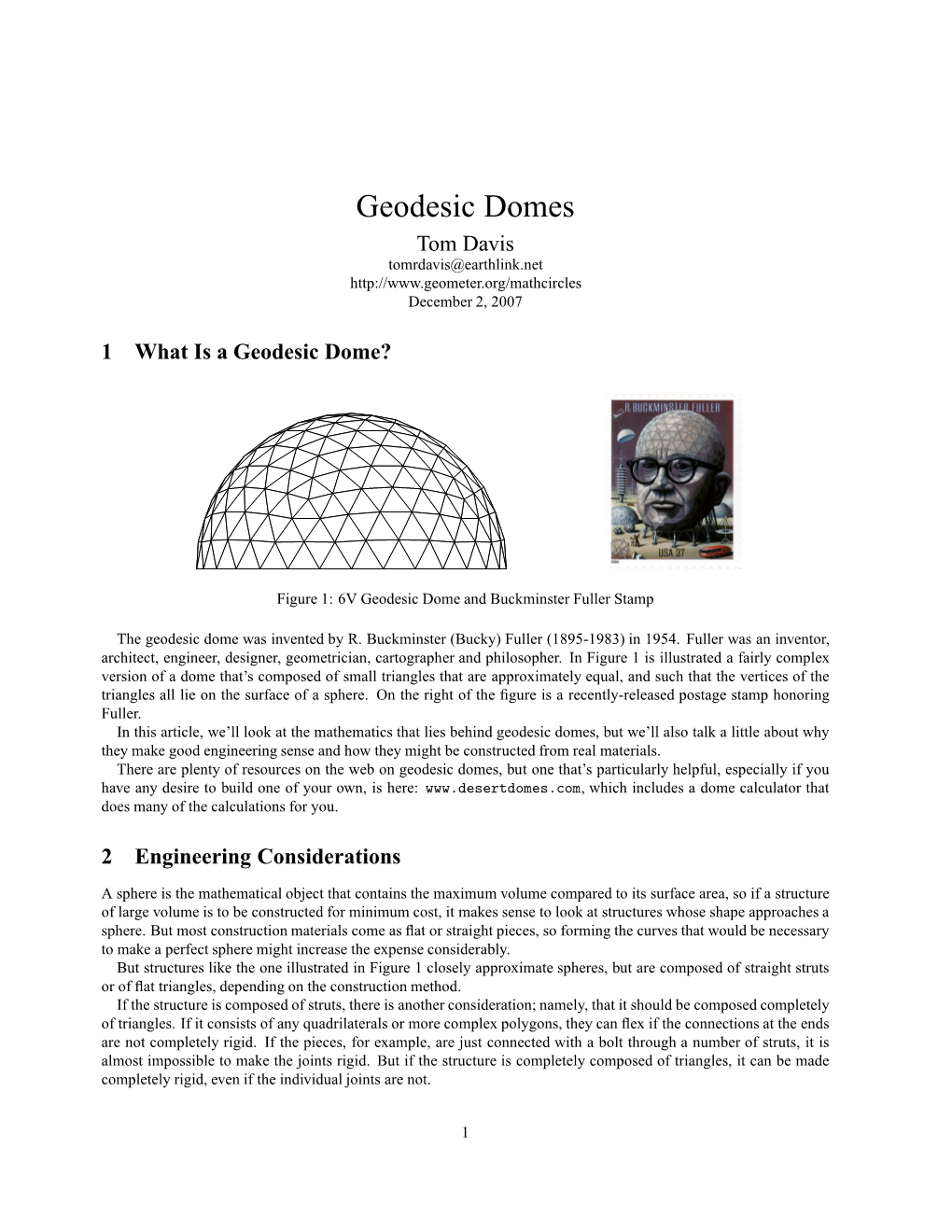 Geodesic Domes Tom Davis Tomrdavis@Earthlink.Net December 2, 2007