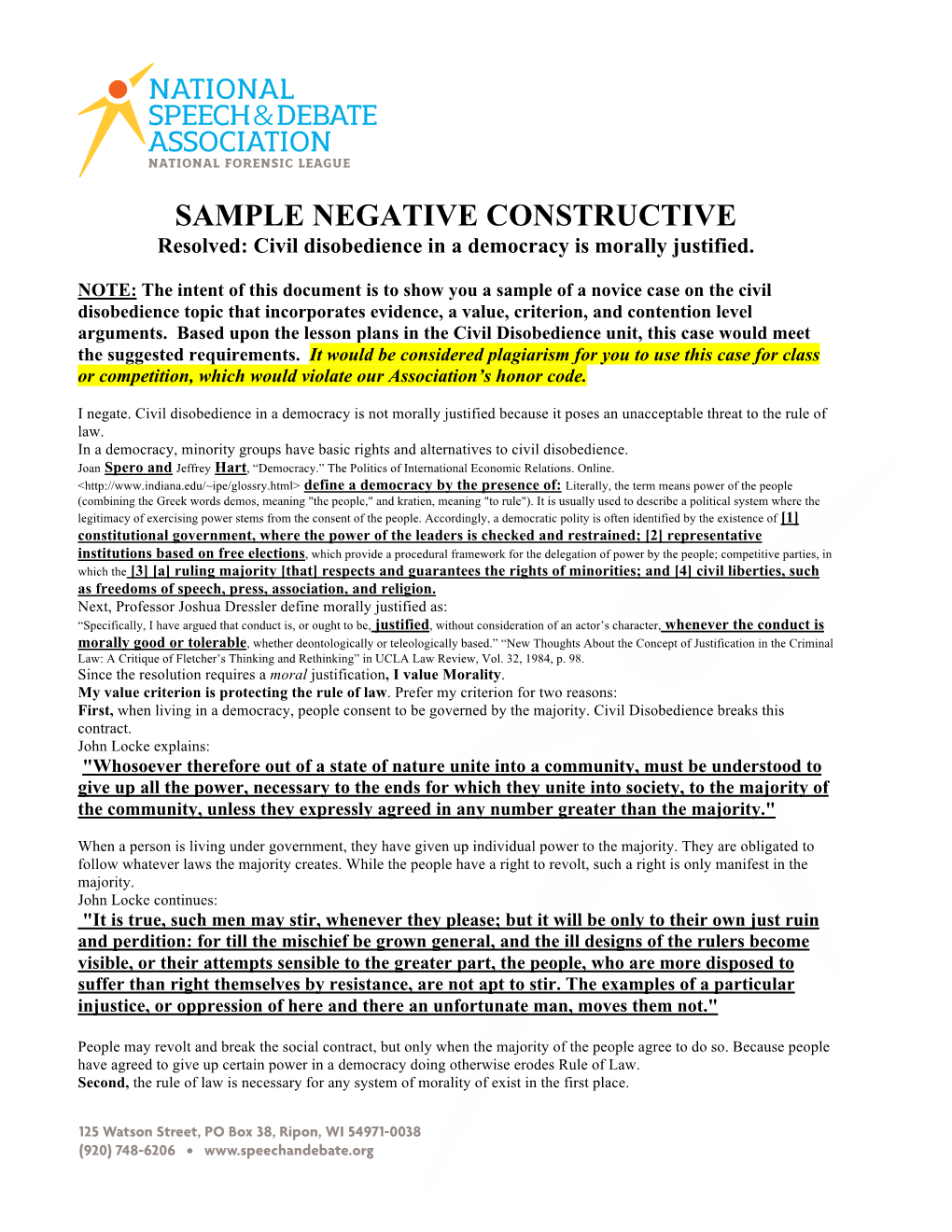 Lincoln-Douglas Debate Sample Negative Constructive