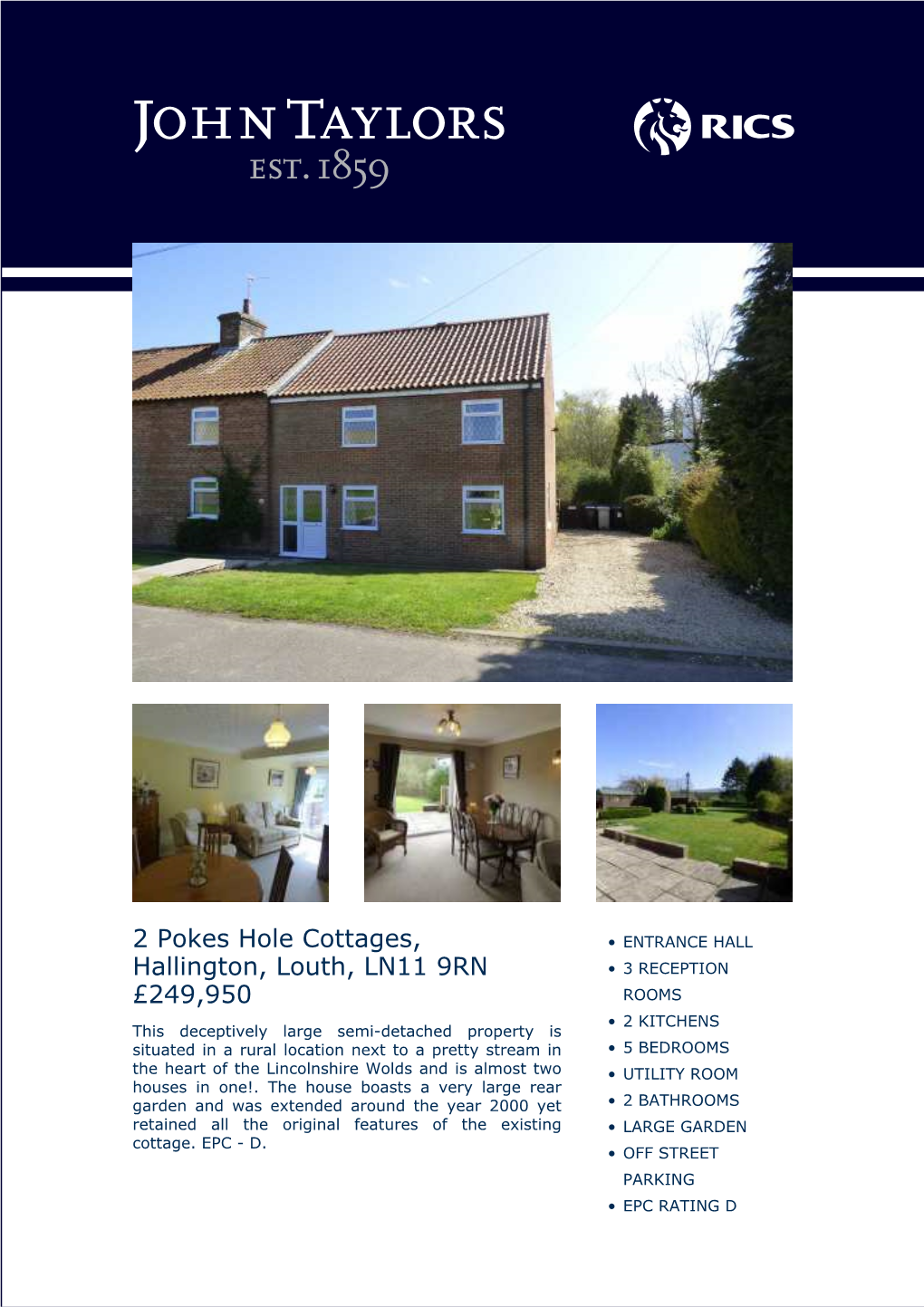 2 Pokes Hole Cottages, Hallington, Louth, LN11 9RN £249,950
