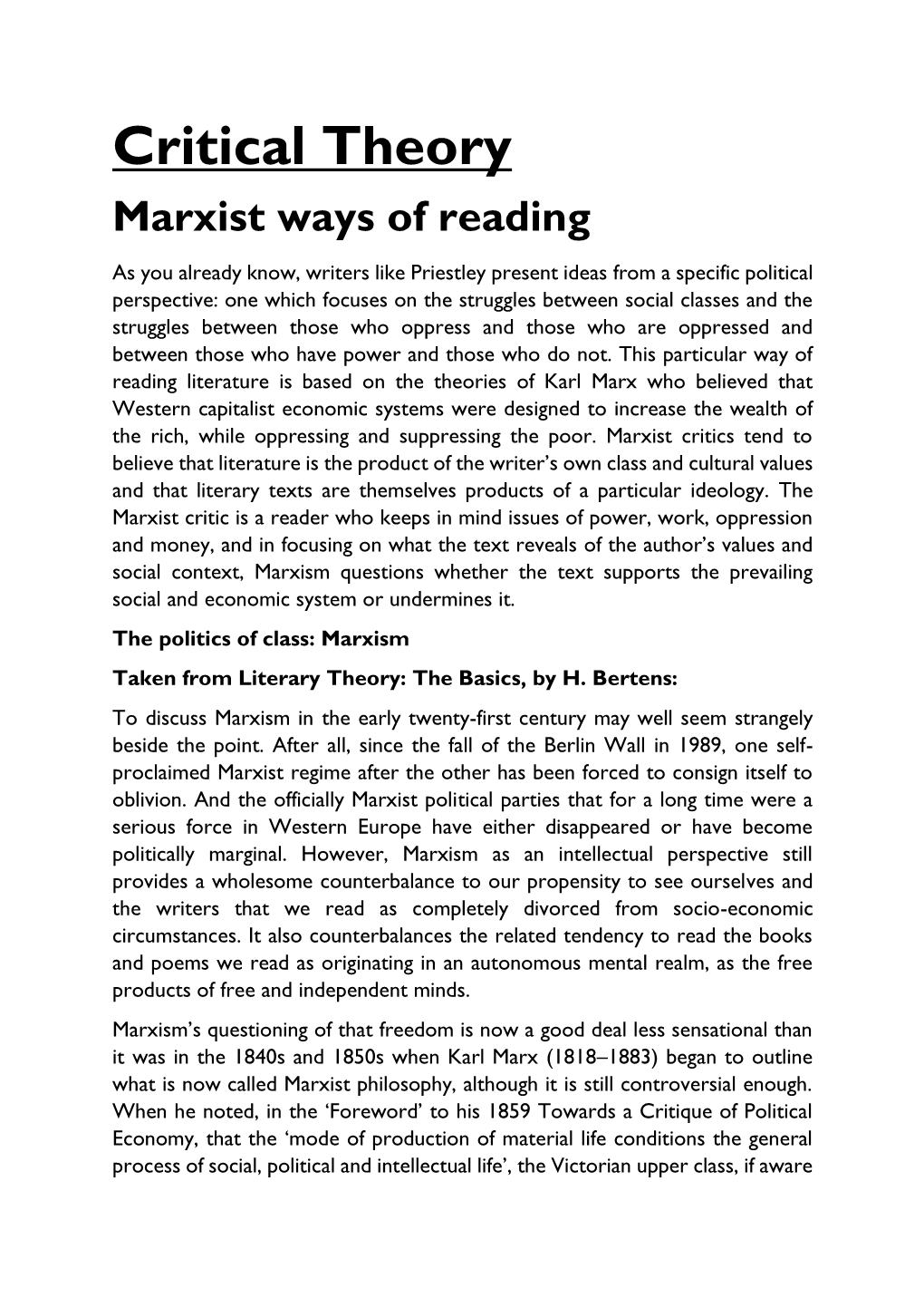 Critical Theory Marxist Ways of Reading