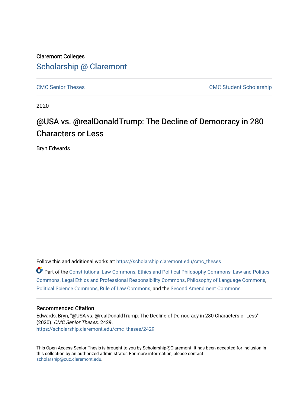 @USA Vs. @Realdonaldtrump: the Decline of Democracy in 280 Characters Or Less