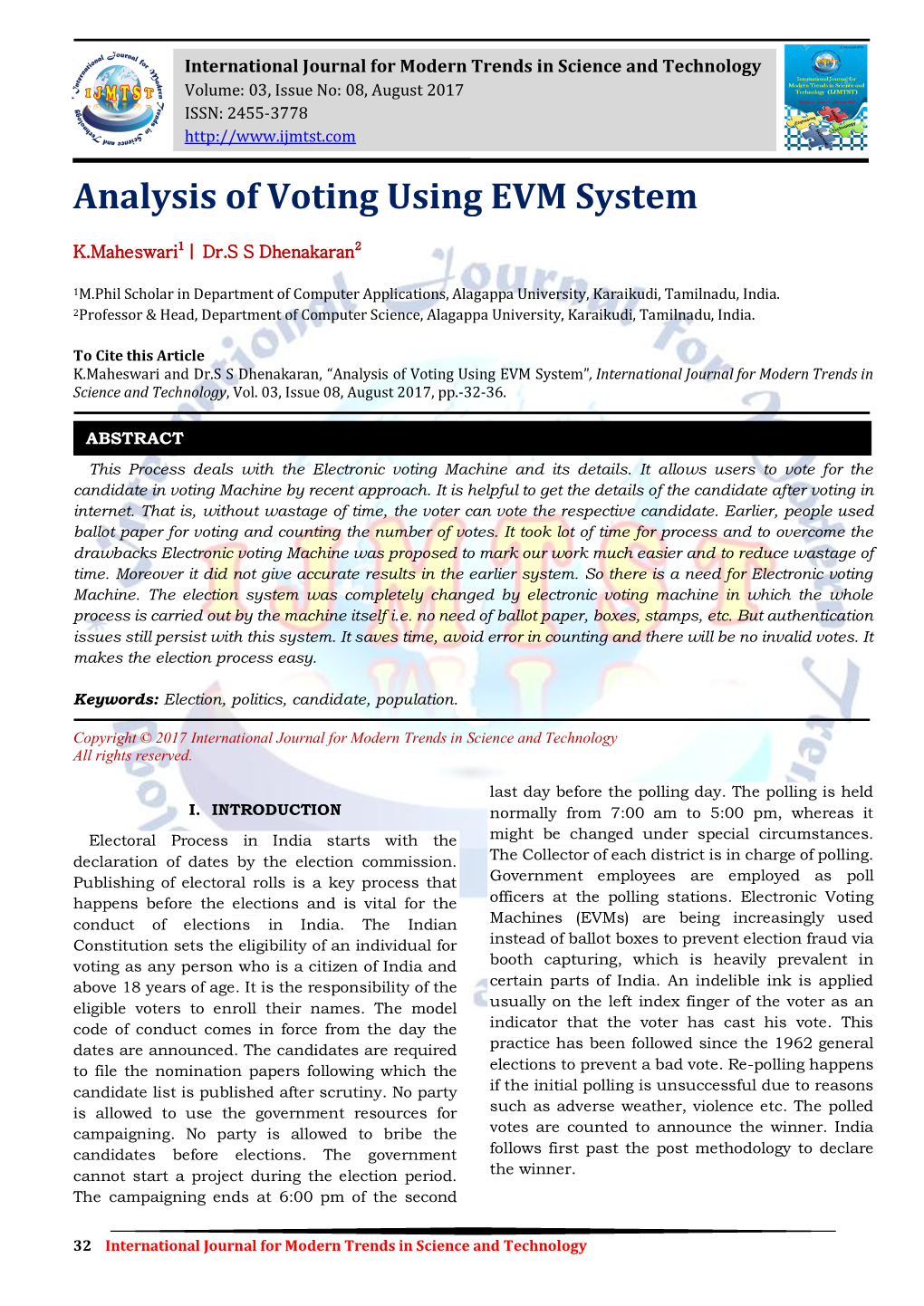 Analysis of Voting Using EVM System