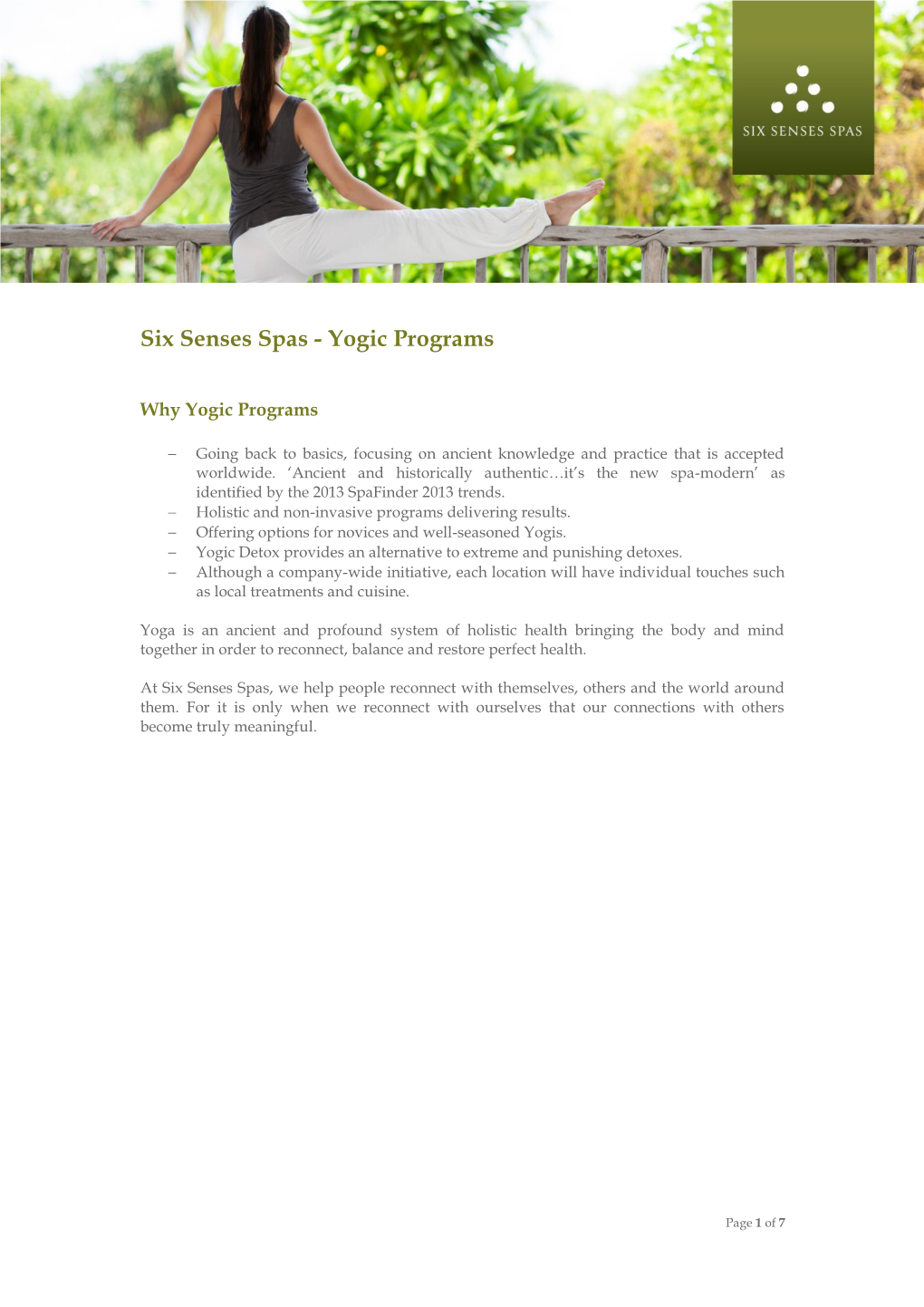 Six Senses Spas - Yogic Programs