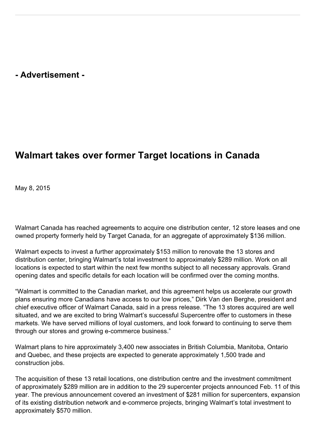 Walmart Takes Over Former Target Locations in Canada