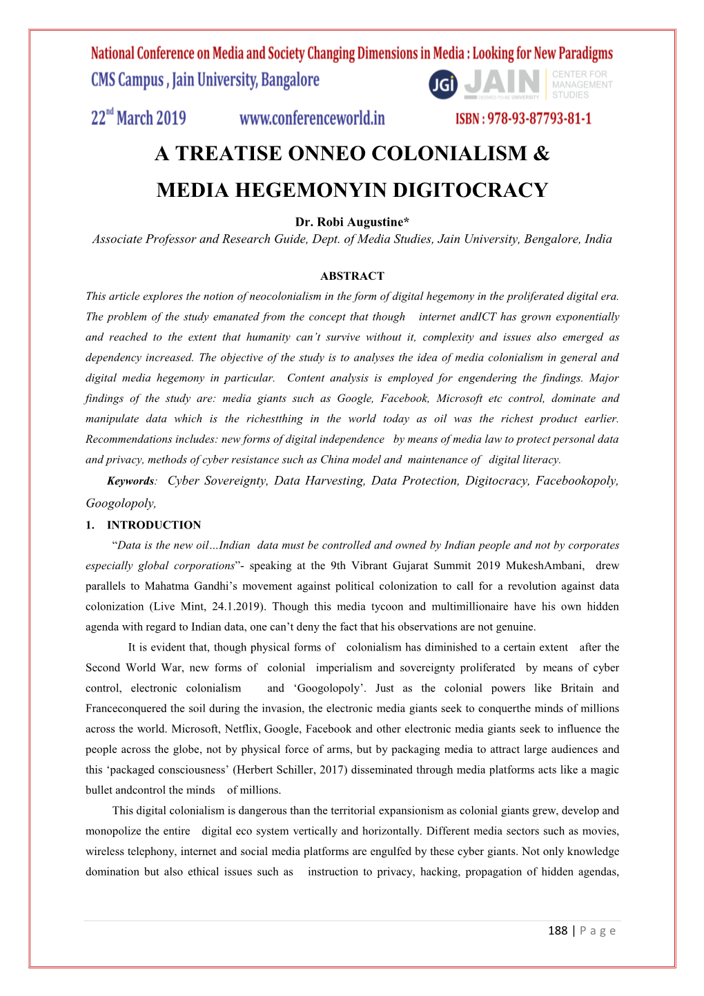 A Treatise on Neo Colonialism& New Media Hegemony in Digitocracy
