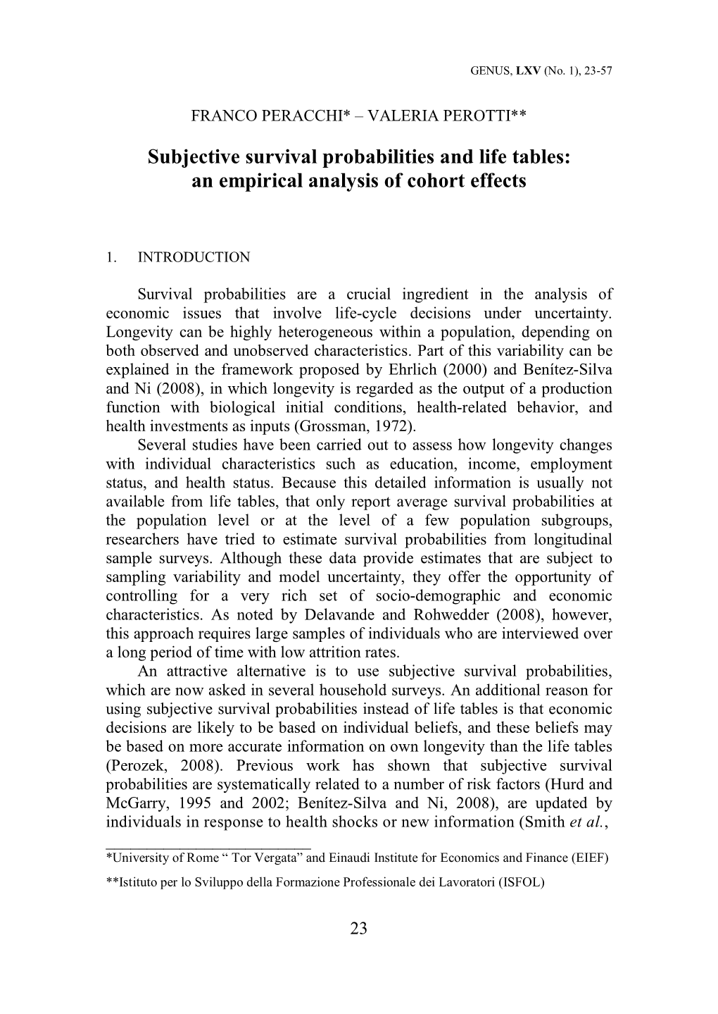 Subjective Survival Probabilities and Life Tables: an Empirical Analysis of Cohort Effects