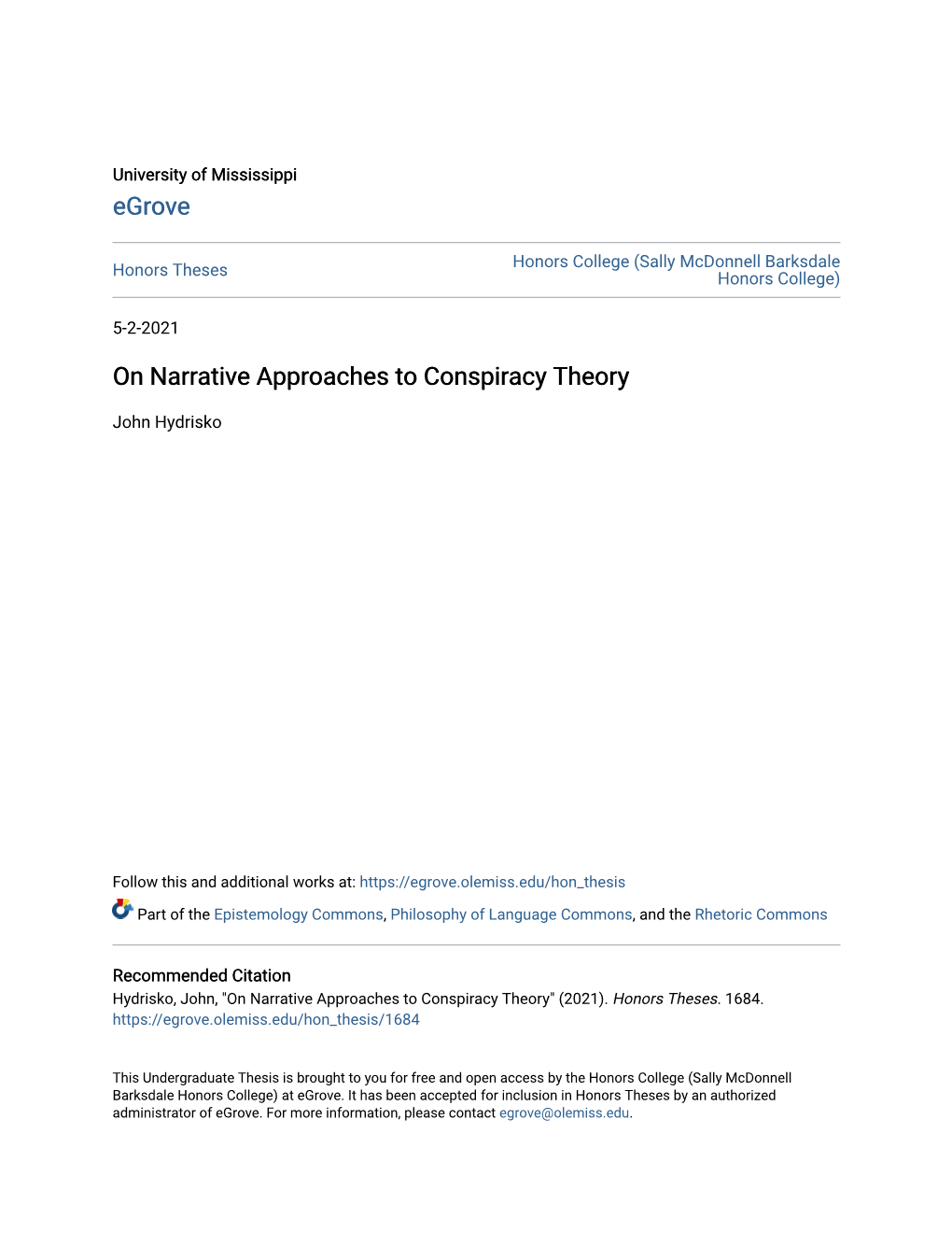 On Narrative Approaches to Conspiracy Theory