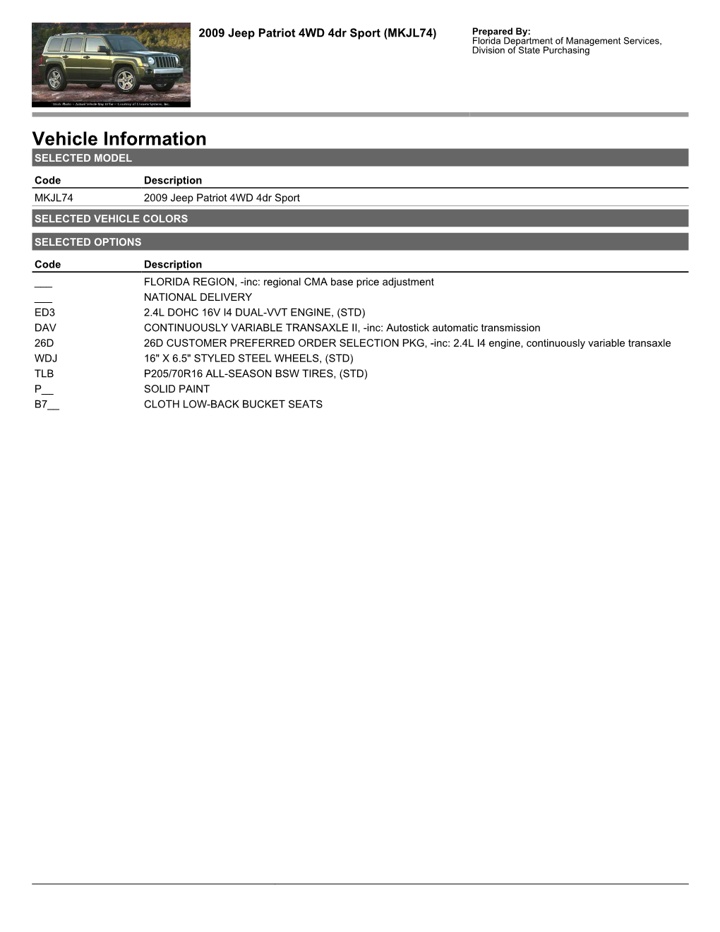 Vehicle Information SELECTED MODEL