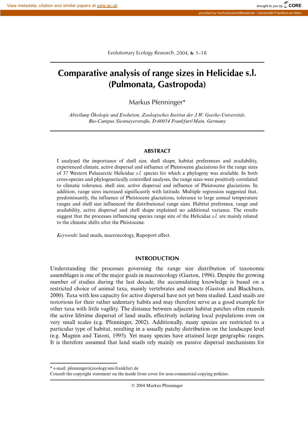 Comparative Analysis of Range Sizes in Helicidae Sl