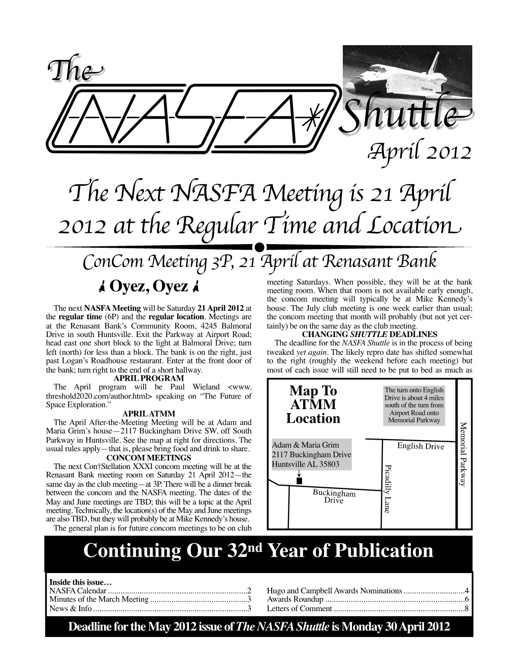 April 2012 NASFA Shuttle