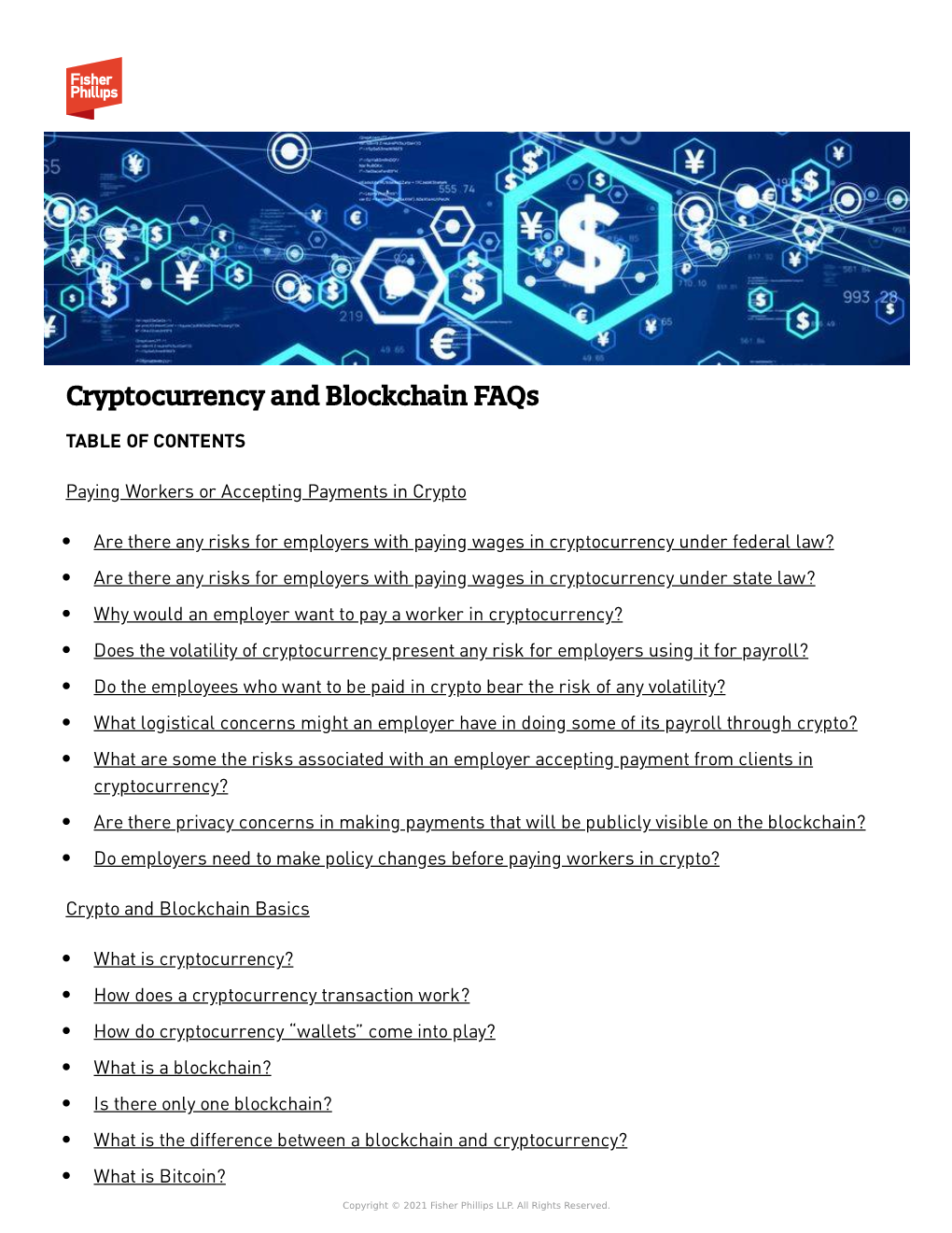 Cryptocurrency and Blockchain Faqs TABLE of CONTENTS